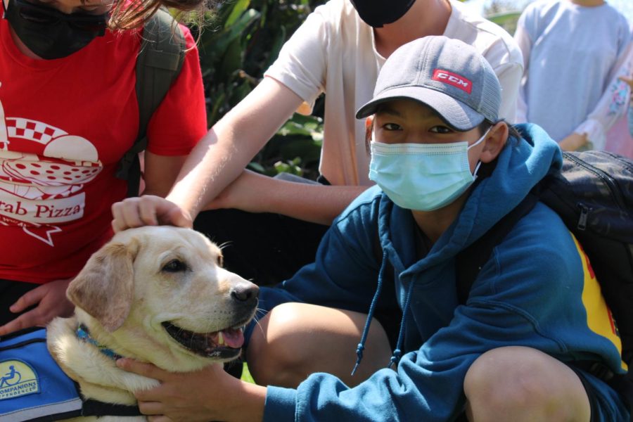 Kids+flock+to+come+see+Meredith.+Eighth+grader+Marcus+Bonanni+said%2C+She+was+happy+and+she+reminded+me+of+my+old+dog+who+died+three+years+ago.